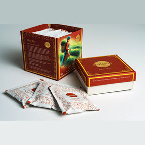 Chai loose leaf tea bags, box open showing sealed envelopes