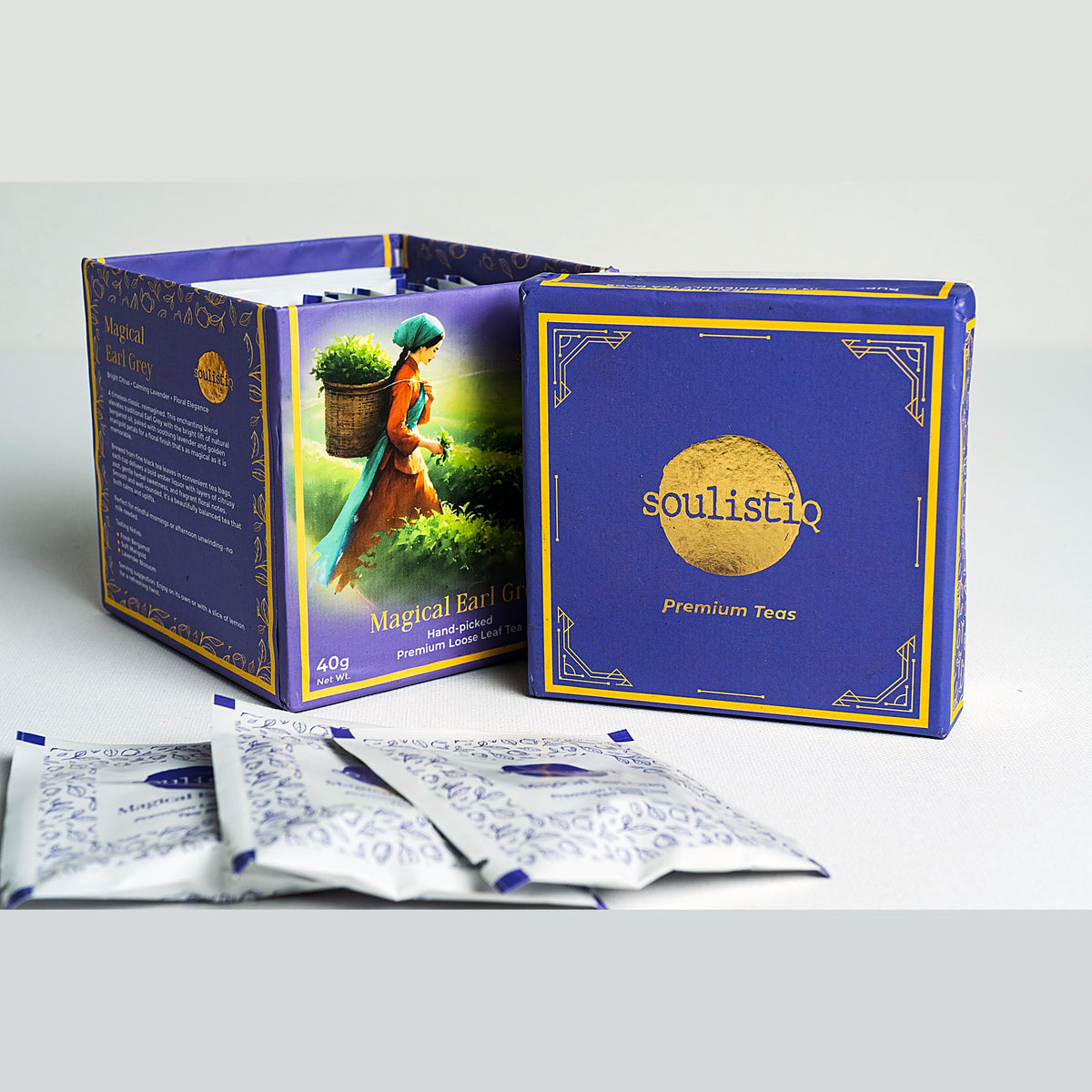 SoulistiQ Magical Earl Grey — open box with tea envelopes