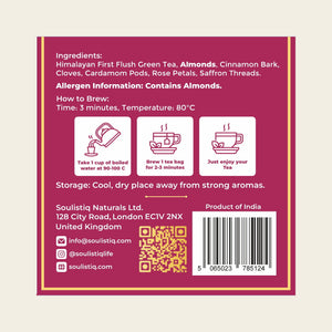 Comforting Kahwa loose leaf tea bags, back of pack with ingredients