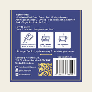 Melodious Moringa loose leaf tea bags, back of pack with ingredients