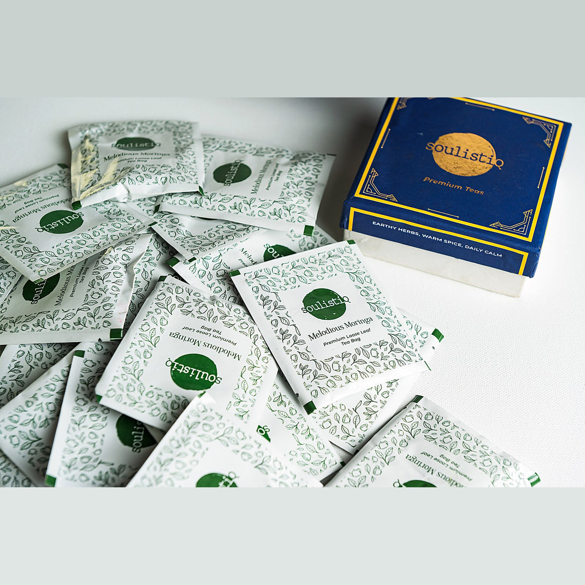 SoulistiQ Melodious Moringa — individually wrapped tea envelopes