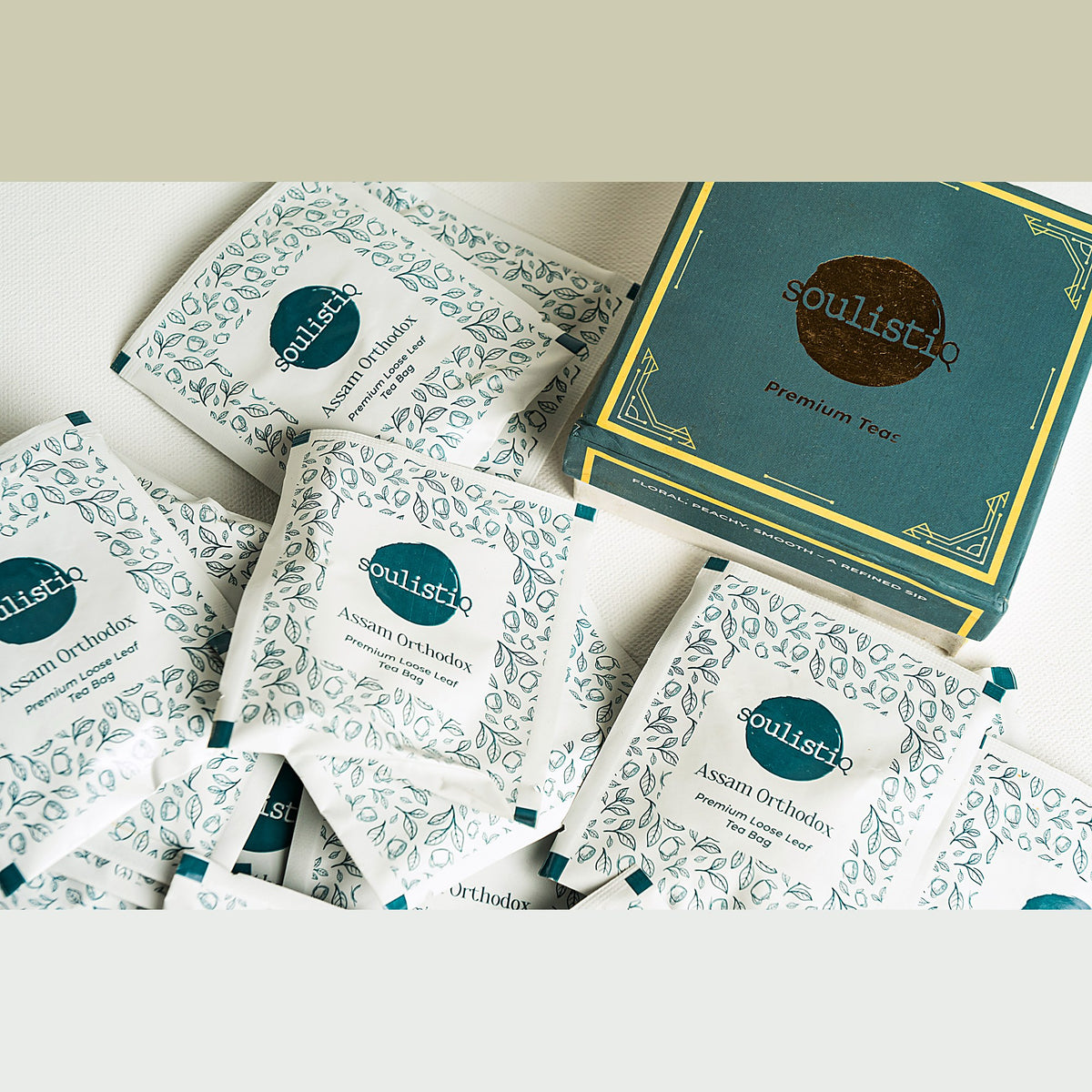 Assam Orthodox loose leaf tea bags, each sealed in its own envelope