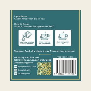 Assam Orthodox loose leaf tea bags, back of pack with ingredients