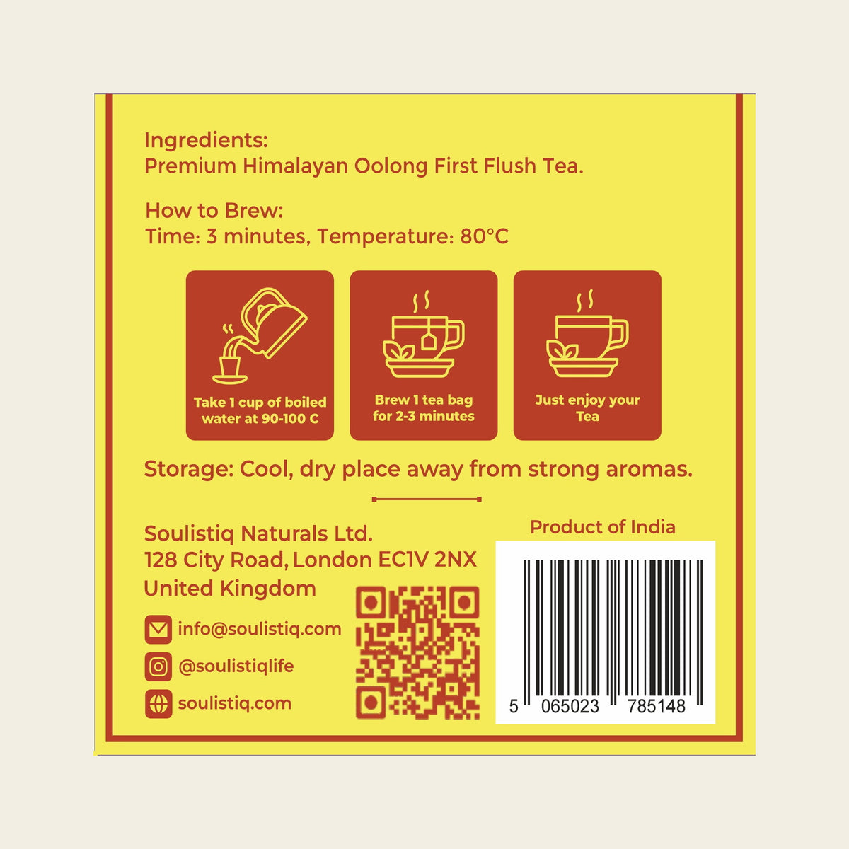 Himalayan Oolong loose leaf tea bags, back of pack with ingredients