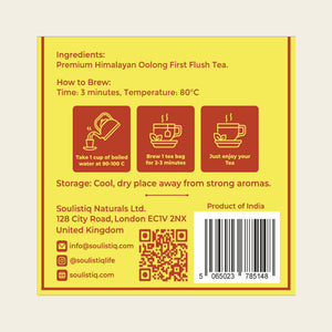 Himalayan Oolong loose leaf tea bags, back of pack with ingredients